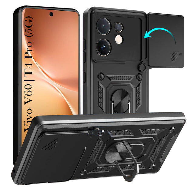 For Vivo V60 Back Cover Case Hybrid Armor |Ring Holder Kickstand