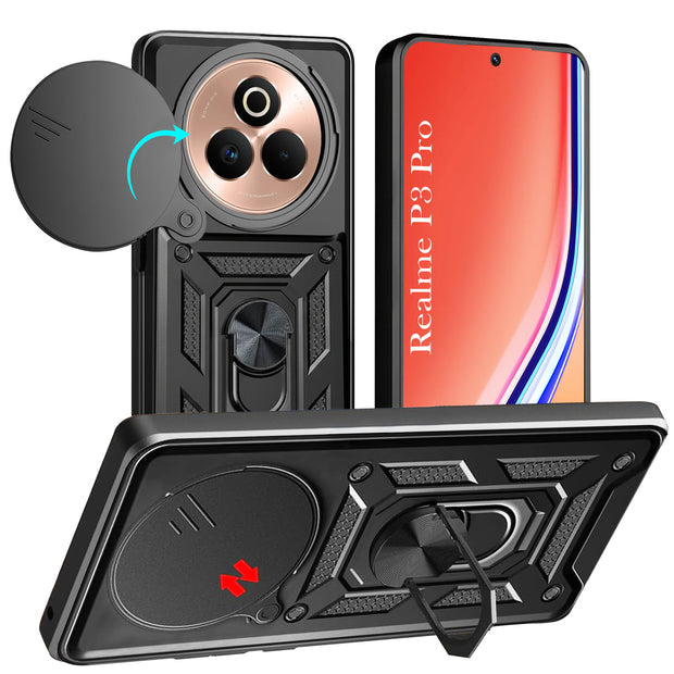 For Realme P3 Pro Back Cover Case Hybrid Armor |Ring Holder Kickstand