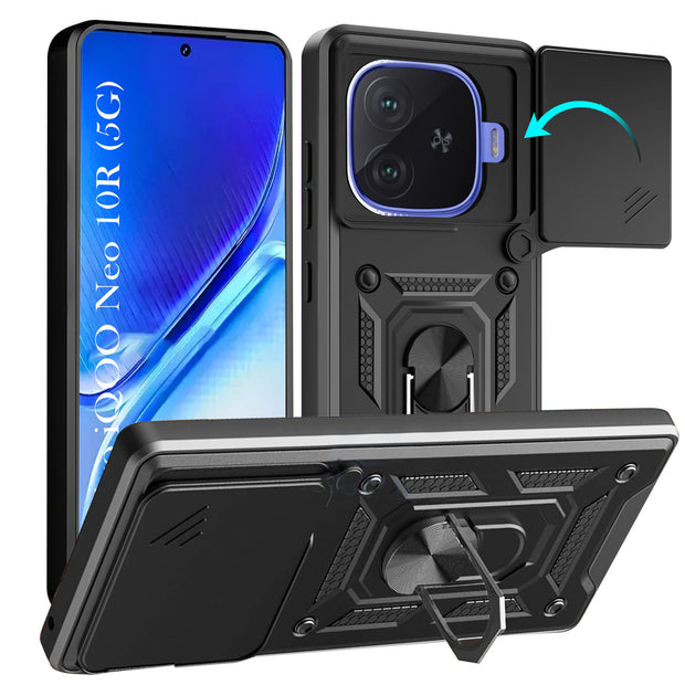 For iQOO Neo 10R Back Cover Case Hybrid Armor |Ring Holder Kickstand