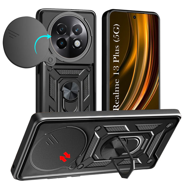 For Realme 13 Plus Back Cover Case Hybrid Armor |Ring Holder Kickstand