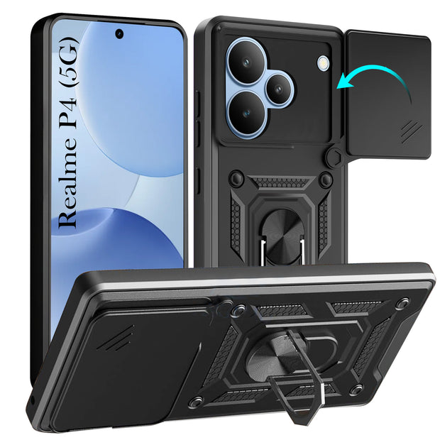For Realme P4 Back Cover Case Hybrid Armor |Ring Holder Kickstand