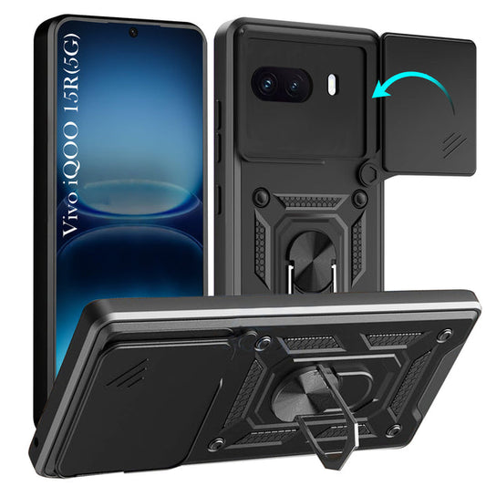 For iQOO 15R 5G Back Cover Case Hybrid Armor |Ring Holder Kickstand