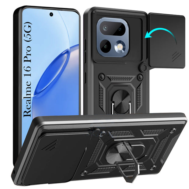 For Realme 16 Pro Back Cover Case Hybrid Armor |Ring Holder Kickstand