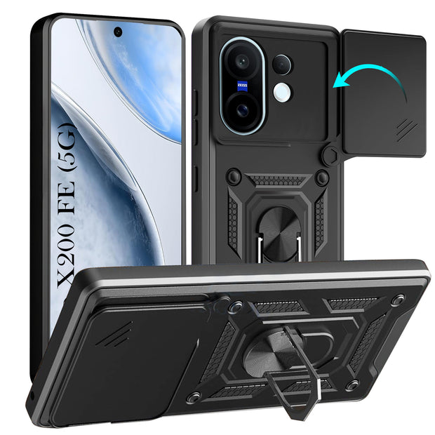 For Vivo X200 FE Back Cover Case Hybrid Armor |Ring Holder Kickstand