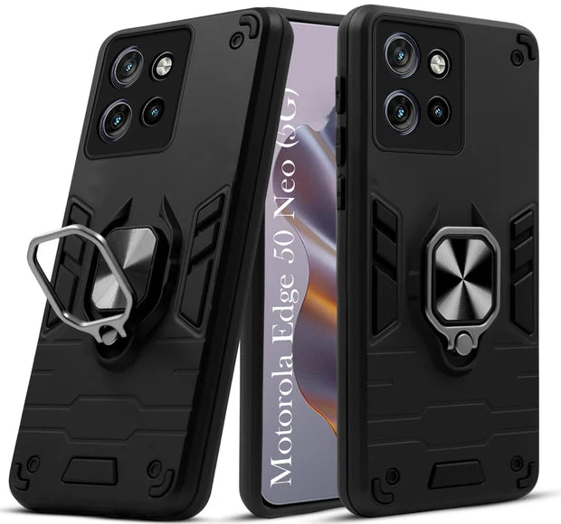 For Motorola Edge 50 Neo Back Cover Case Hybrid Armor |Ring Holder Kickstand