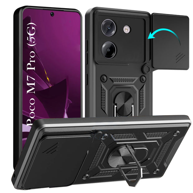 For Poco M7 Pro Back Cover Case Hybrid Armor |Ring Holder Kickstand