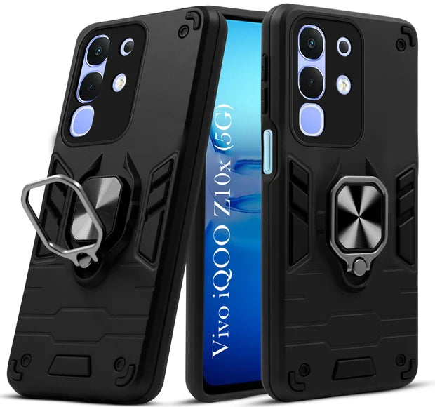 For iQOO Z10x Back Cover Case Hybrid Armor |Ring Holder Kickstand