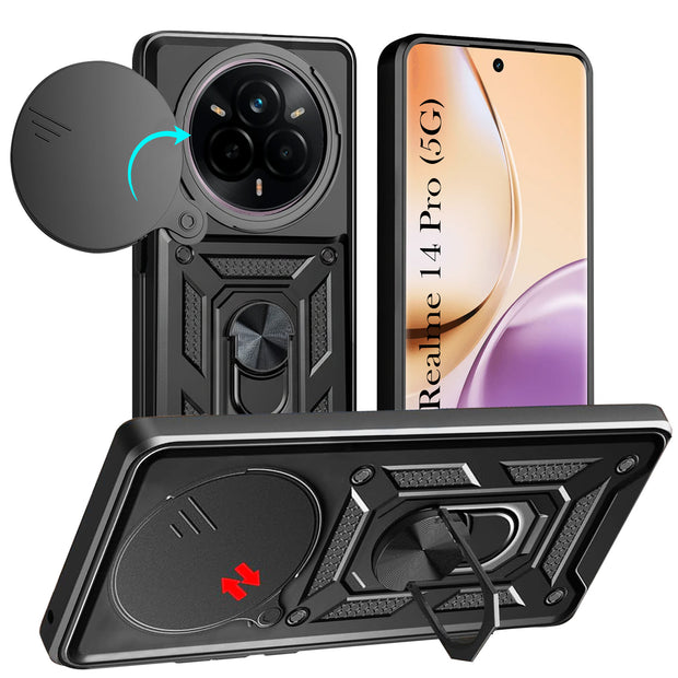 For Realme 14 Pro Back Cover Case Hybrid Armor |Ring Holder Kickstand