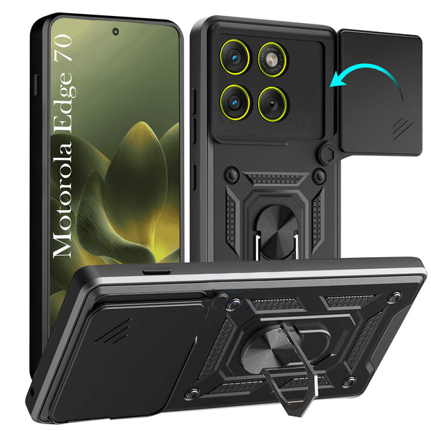 For Motorola Edge 70 Back Cover Case Hybrid Armor |Ring Holder Kickstand