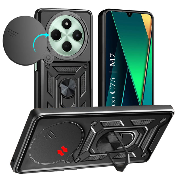 For Poco C75 Back Cover Case Hybrid Armor |Ring Holder Kickstand