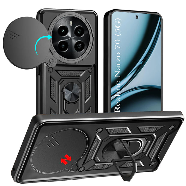 For Realme Narzo 70 5G Back Cover Case Hybrid Armor |Ring Holder Kickstand