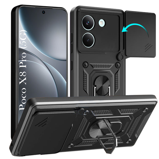 For Poco X8 Pro Back Cover Case Hybrid Armor |Ring Holder Kickstand