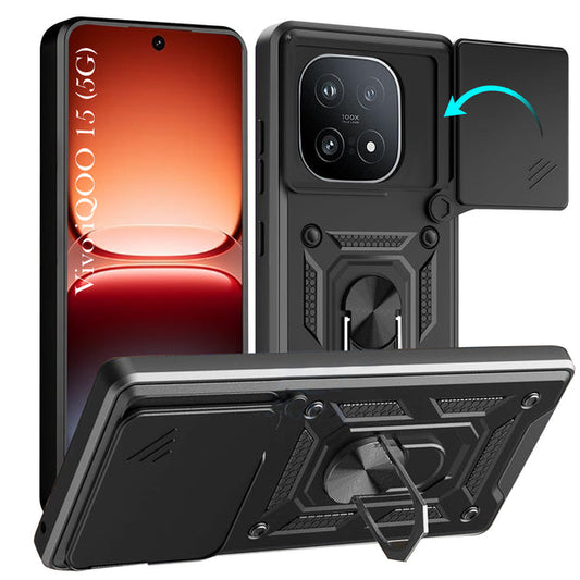 For iQOO 15 5G Back Cover Case Hybrid Armor |Ring Holder Kickstand