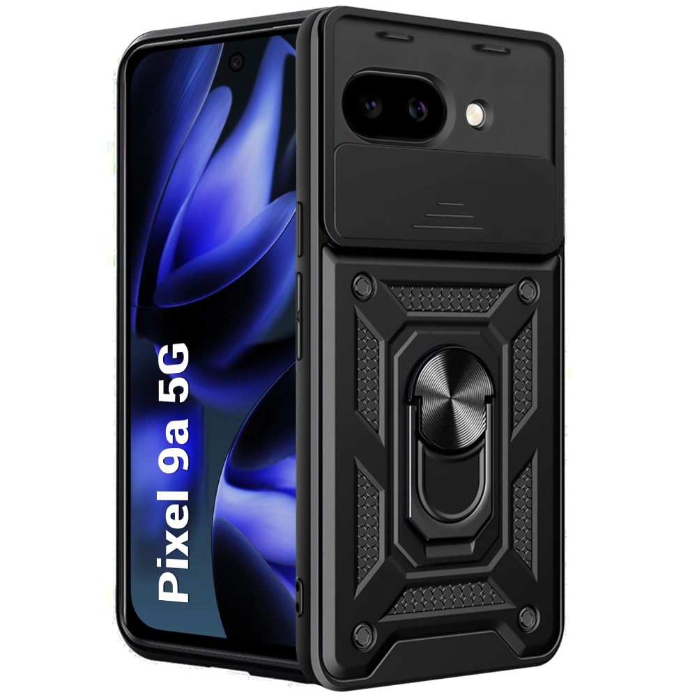 For Google Pixel 9A Back Cover Case Hybrid Armor |Ring Holder Kickstand