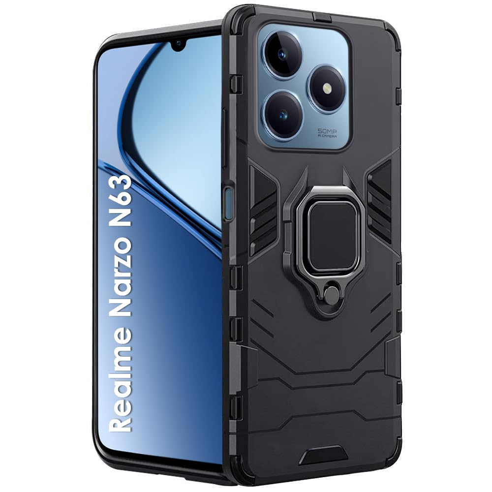 For Realme Narzo N63 Back Cover Case Hybrid Armor |Ring Holder Kickstand