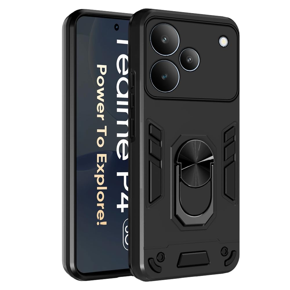 For Realme P4R 5G Back Cover Case Hybrid Armor |Ring Holder Kickstand