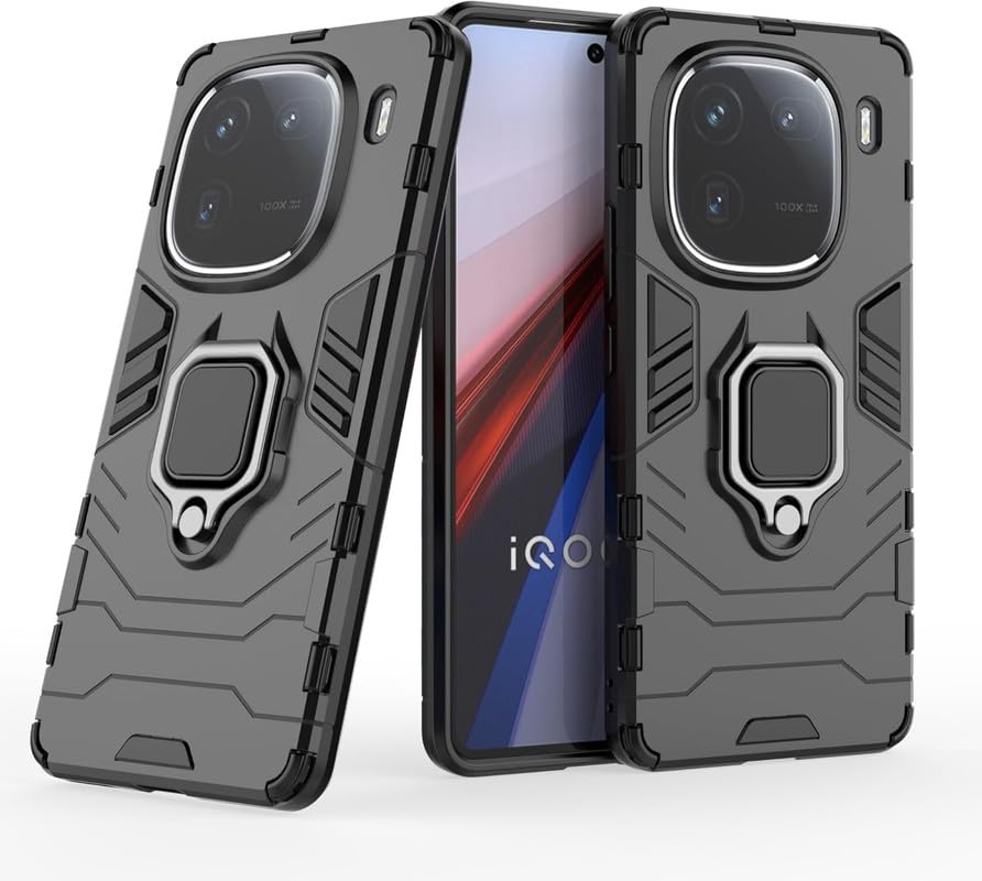 For iQOO 12 5G Back Cover Case Hybrid Armor |Ring Holder Kickstand
