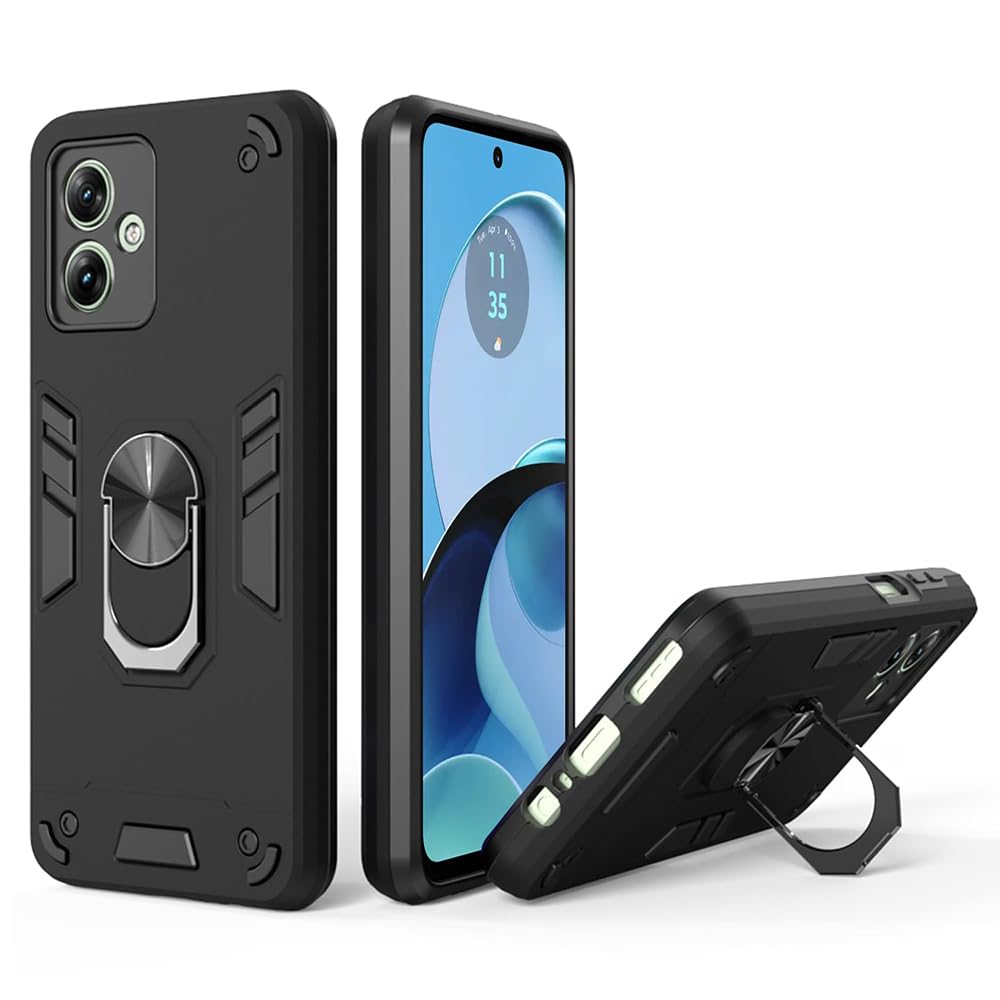 For Motorola G14 Back Cover Case Hybrid Armor |Ring Holder Kickstand