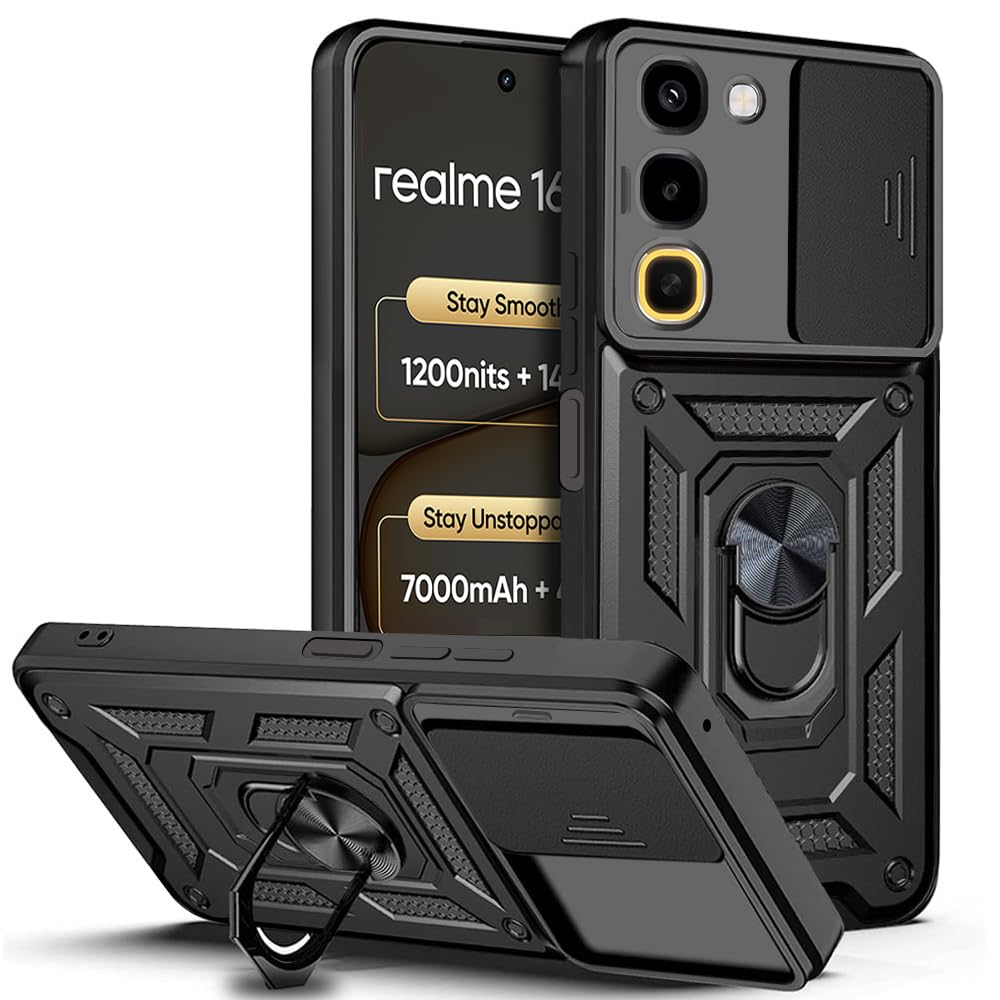 For Realme Narzo 100X Back Cover Case Hybrid Armor |Ring Holder Kickstand