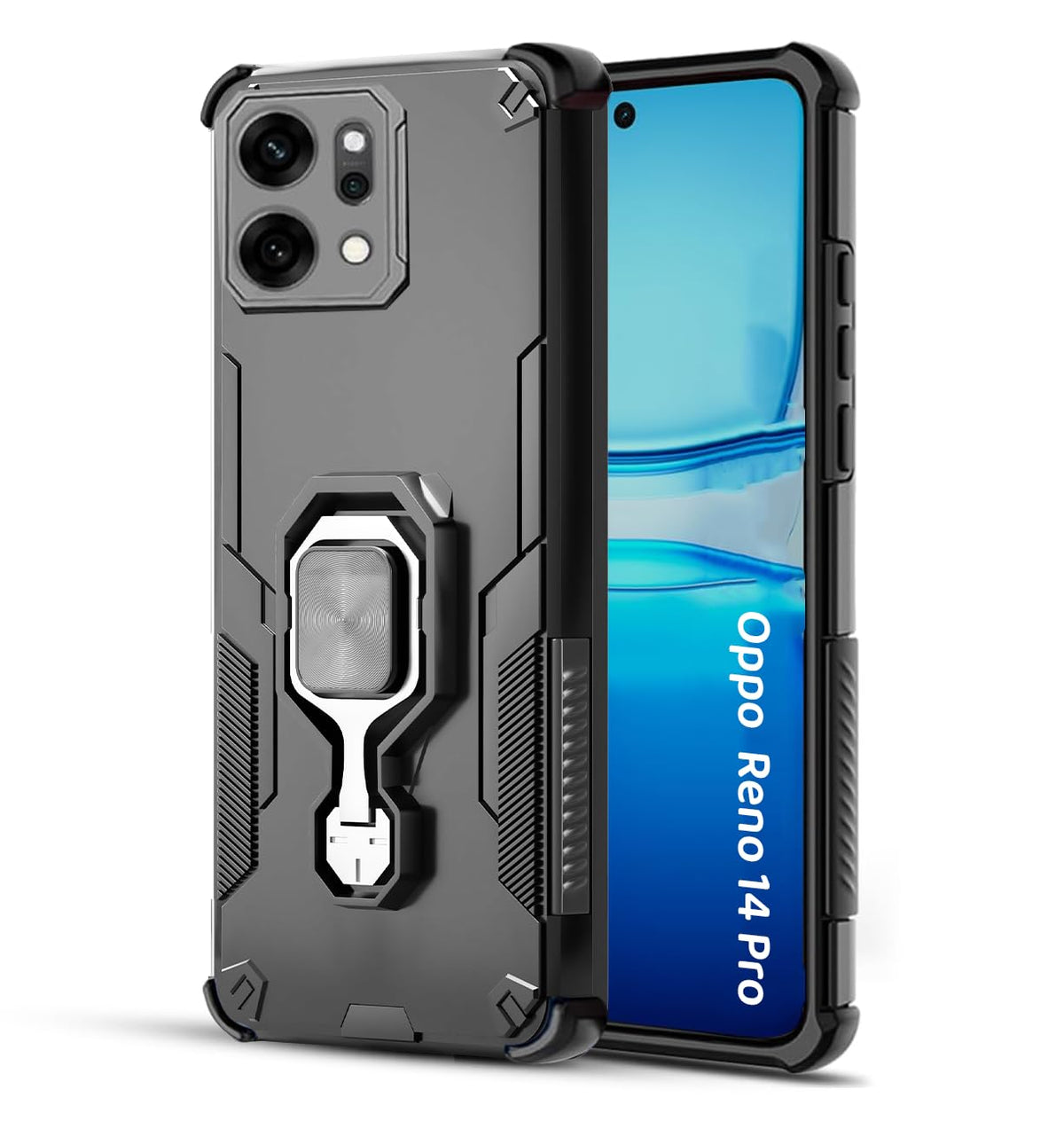 For Oppo Reno 14 Pro Back Cover Case Hybrid Armor |Ring Holder Kickstand
