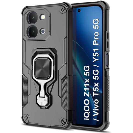 For Vivo T5x Back Cover Case Hybrid Armor |Ring Holder Kickstand