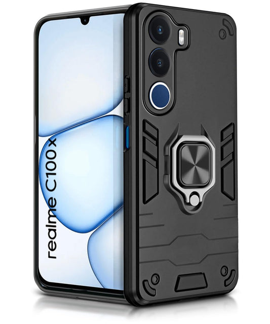 For Realme C100x Back Cover Case Hybrid Armor |Ring Holder Kickstand