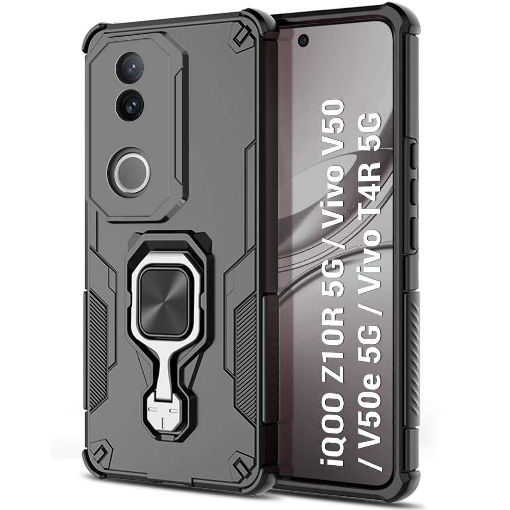For iQOO Z10R Back Cover Case Hybrid Armor |Ring Holder Kickstand