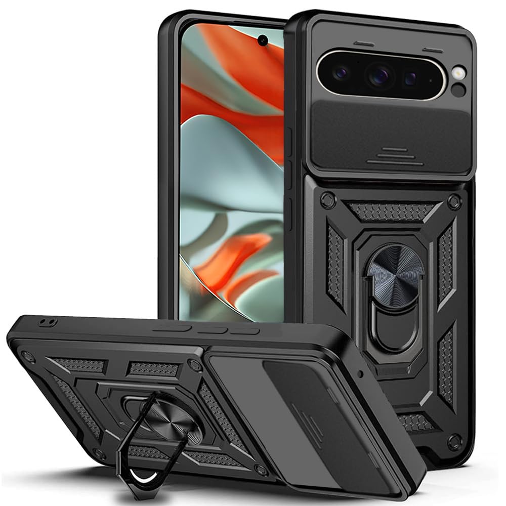 For Google Pixel 9 Pro XL Back Cover Case Hybrid Armor |Ring Holder Kickstand