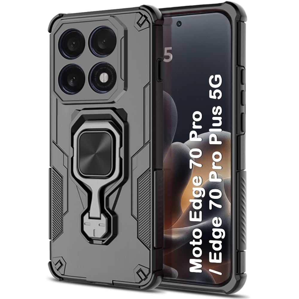 For Motorola Edge 70 Pro Back Cover Case Hybrid Armor |Ring Holder Kickstand