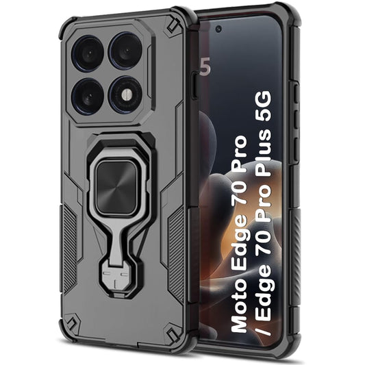For Motorola Edge 70 Pro Back Cover Case Hybrid Armor |Ring Holder Kickstand