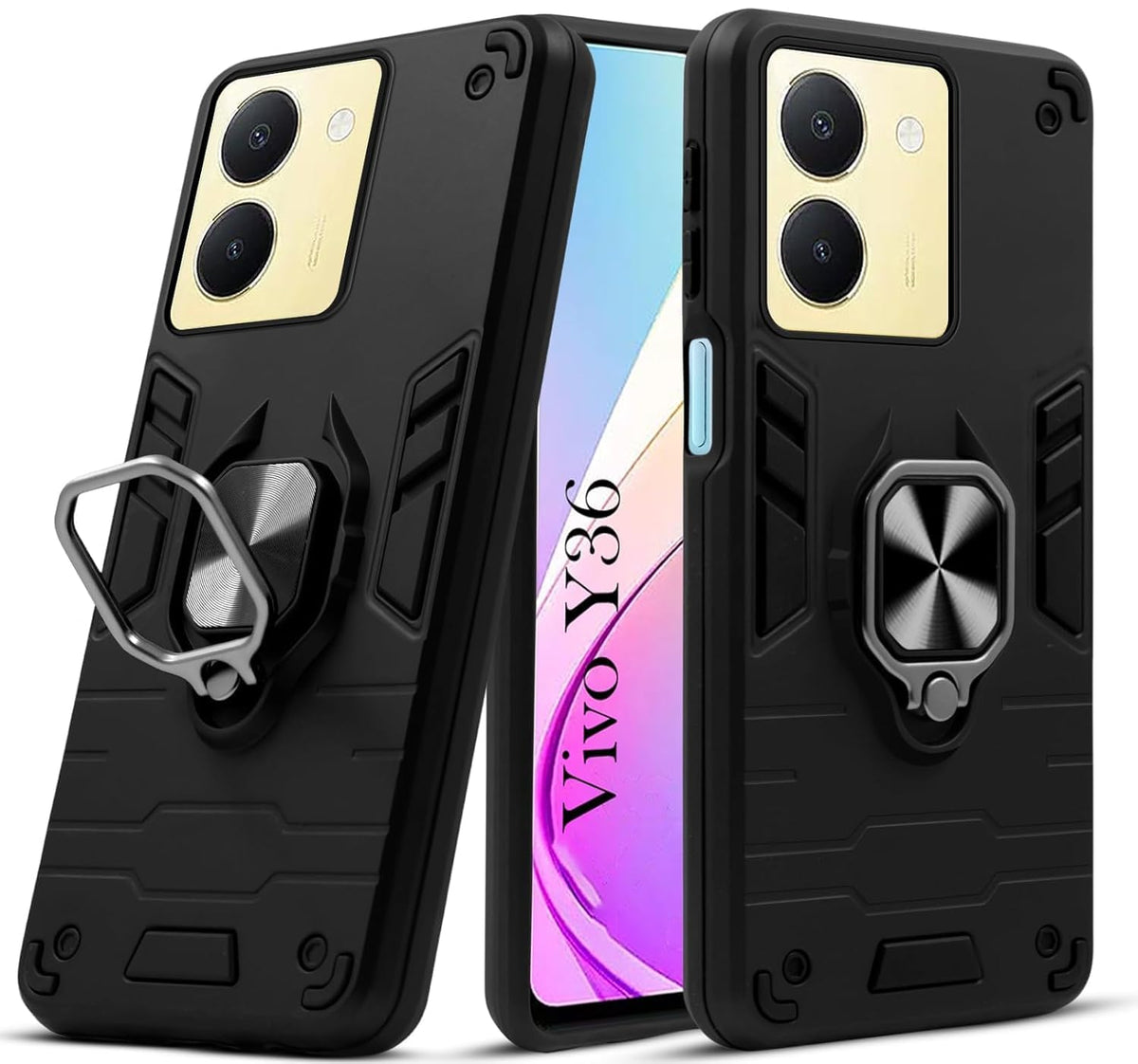 For Vivo Y36 Back Cover Case Hybrid Armor |Ring Holder Kickstand