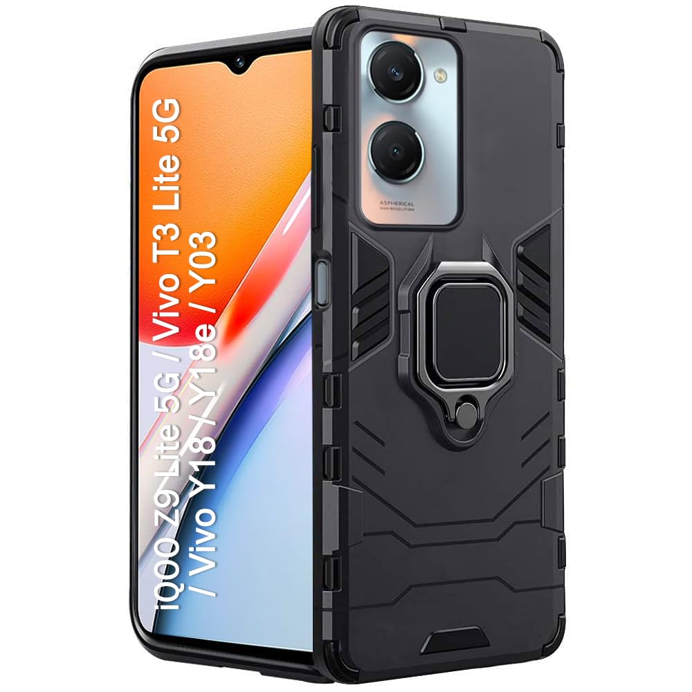 For Vivo Y18e Back Cover Case Hybrid Armor |Ring Holder Kickstand