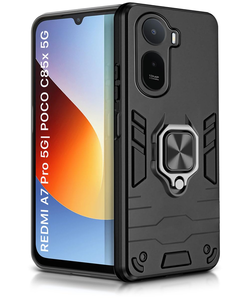 For Poco C85X Back Cover Case Hybrid Armor |Ring Holder Kickstand
