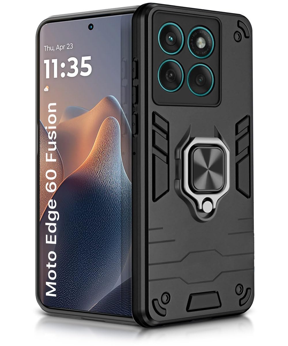 For Motorola Edge 60 Fusion Back Cover Case Hybrid Armor |Ring Holder Kickstand