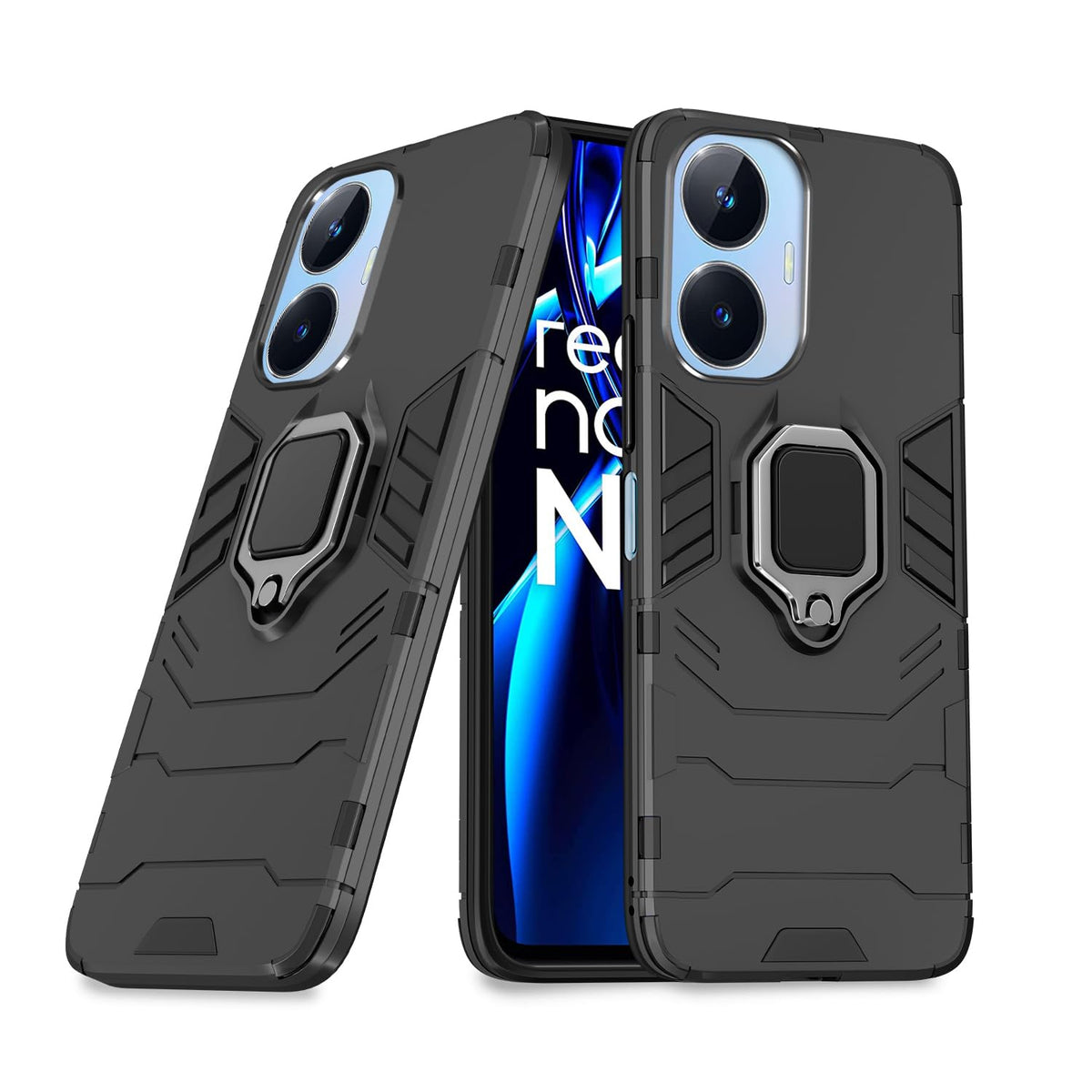 For Realme Narzo N55 Back Cover Case Hybrid Armor |Ring Holder Kickstand