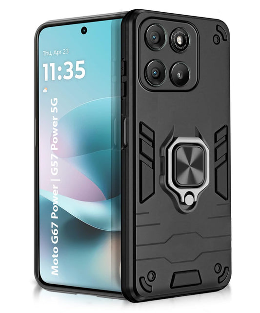 For Motorola G57 Power Back Cover Case Hybrid Armor |Ring Holder Kickstand