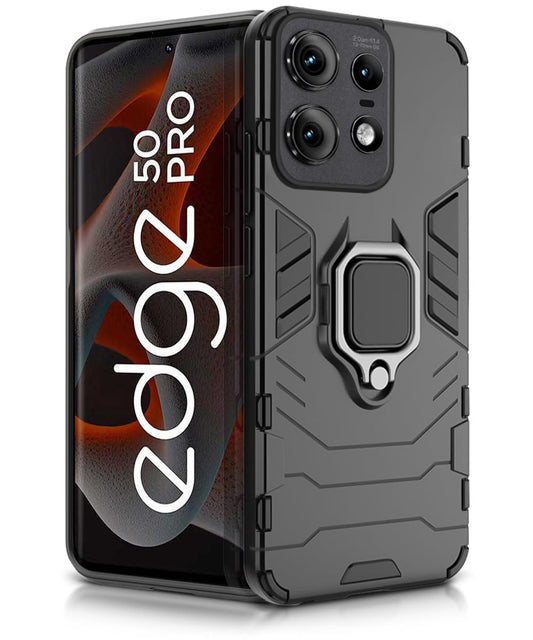 For Motorola Edge 50 Pro 5G Back Cover Case Hybrid Armor |Ring Holder Kickstand