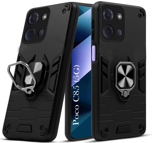 For Poco C85 5G Back Cover Case Hybrid Armor |Ring Holder Kickstand
