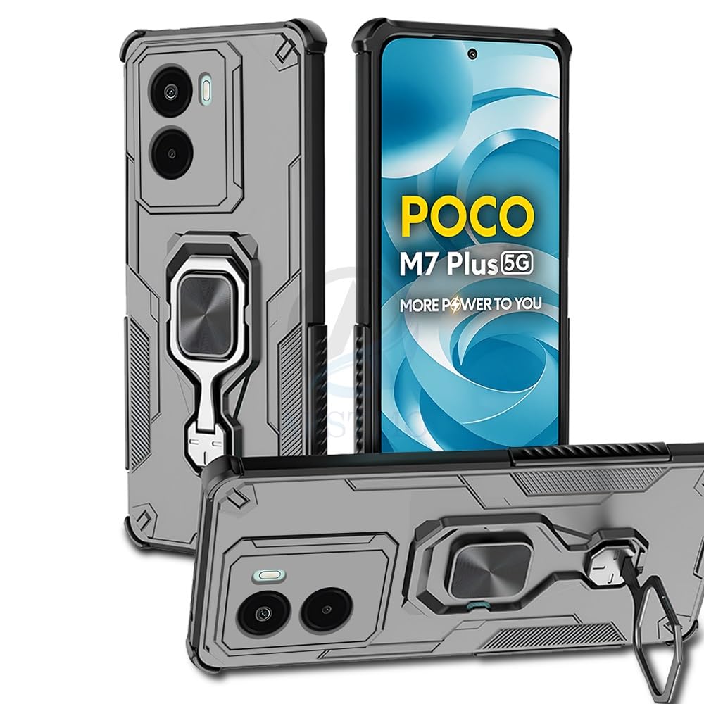 For Poco M7 Plus Back Cover Case Hybrid Armor |Ring Holder Kickstand