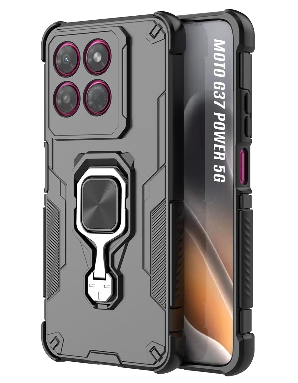 For Motorola G37 Power Back Cover Case Hybrid Armor |Ring Holder Kickstand