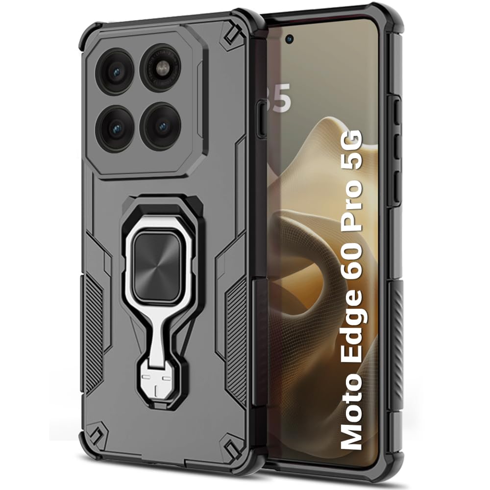 For Motorola Edge 60 Pro Back Cover Case Hybrid Armor |Ring Holder Kickstand