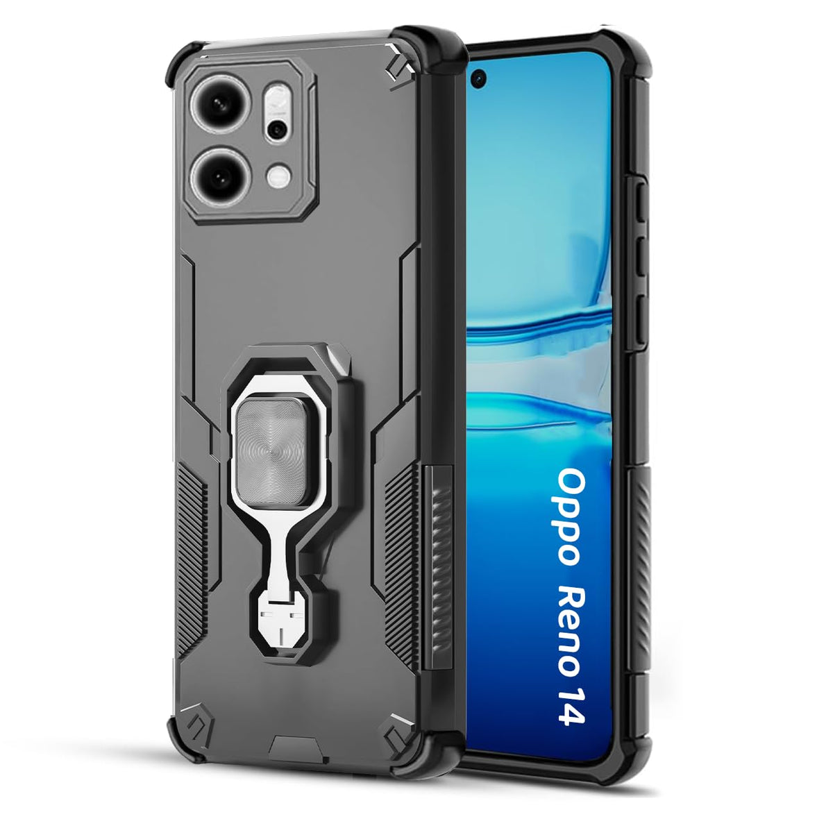 For Oppo Reno 14 Back Cover Case Hybrid Armor |Ring Holder Kickstand