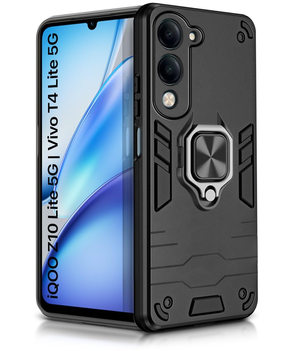 For Vivo T4 Lite Back Cover Case Hybrid Armor |Ring Holder Kickstand
