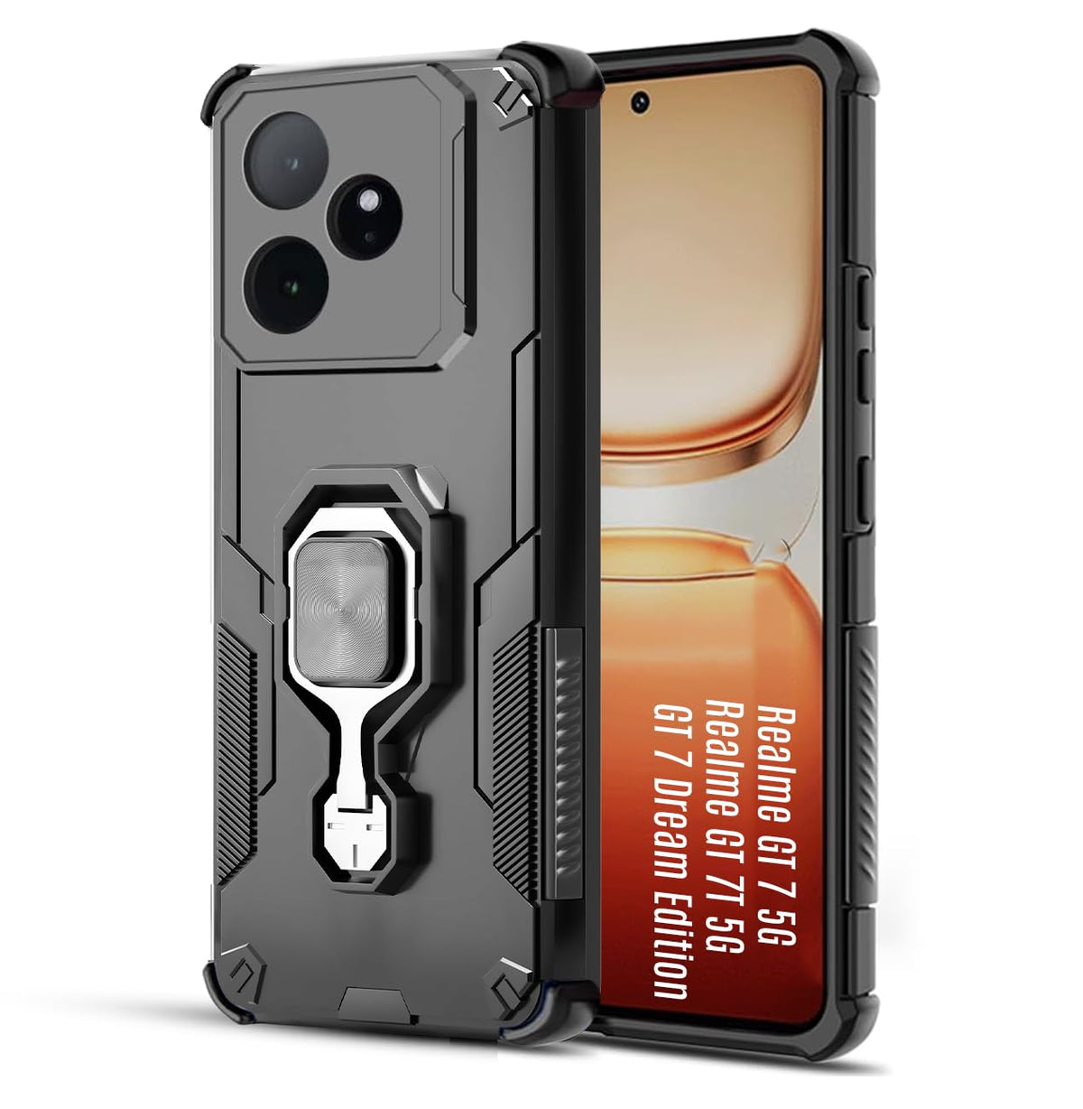 For Realme GT 7 Back Cover Case Hybrid Armor |Ring Holder Kickstand