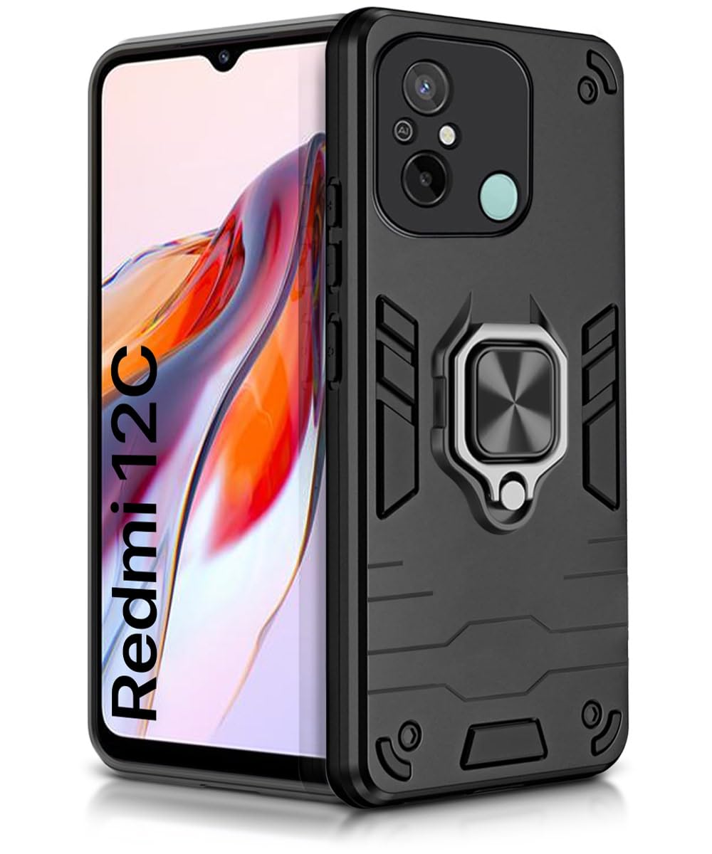 For Poco C55 Back Cover Case Hybrid Armor |Ring Holder Kickstand