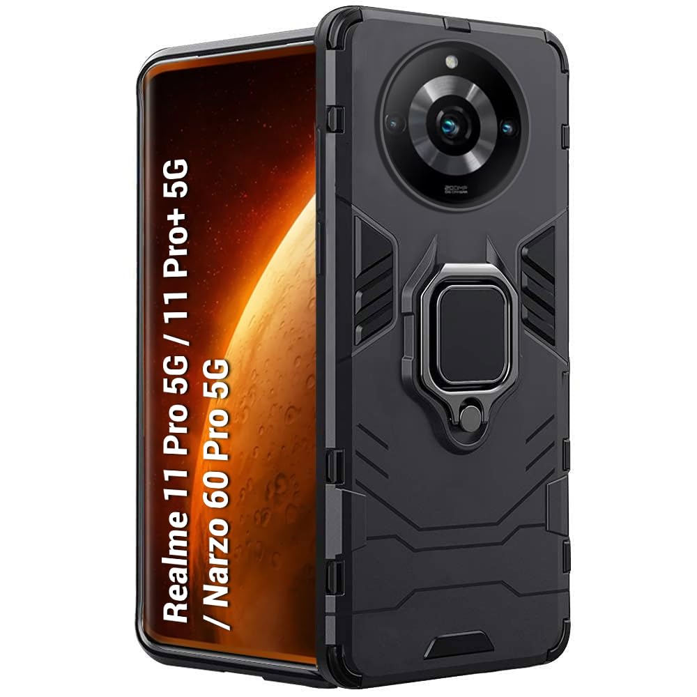 For Realme Narzo 60 Pro 5G Back Cover Case Hybrid Armor |Ring Holder Kickstand