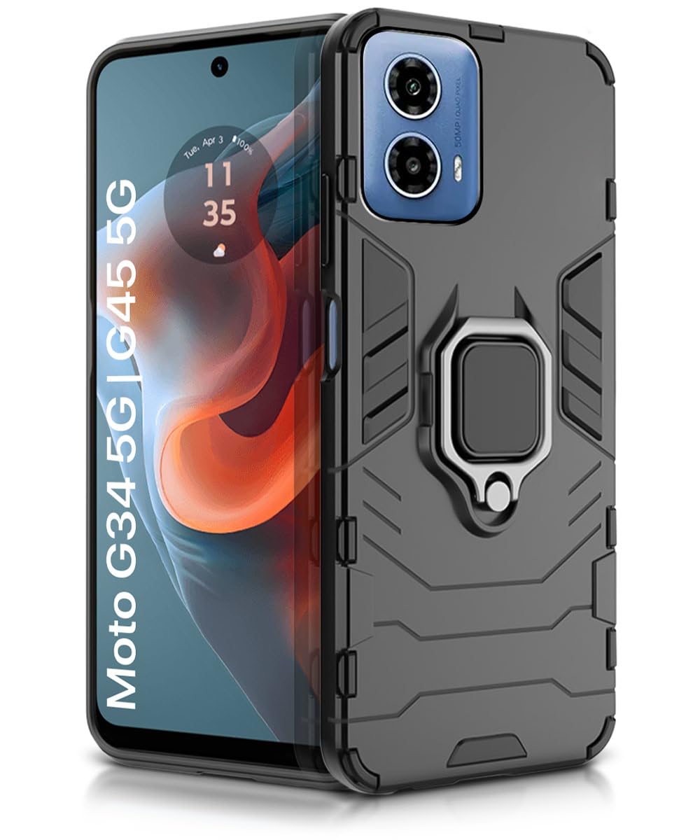 For Motorola G45 Back Cover Case Hybrid Armor |Ring Holder Kickstand