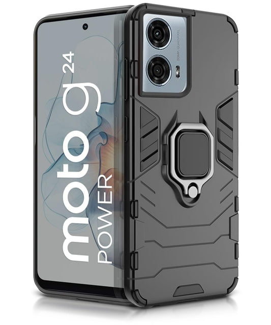 For Motorola G24 Power Back Cover Case Hybrid Armor |Ring Holder Kickstand