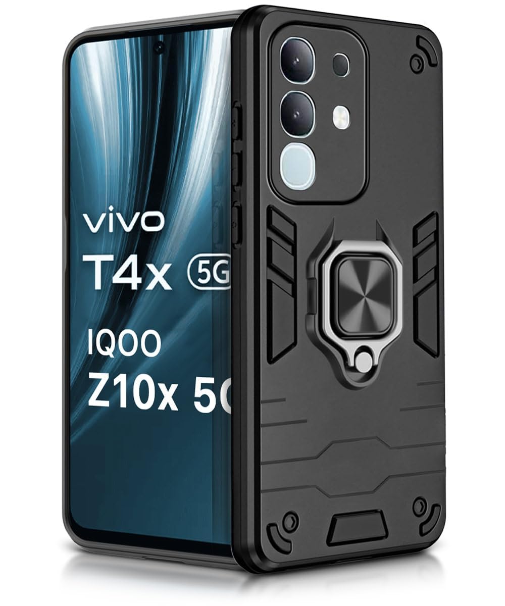 For Vivo T4x Back Cover Case Hybrid Armor |Ring Holder Kickstand