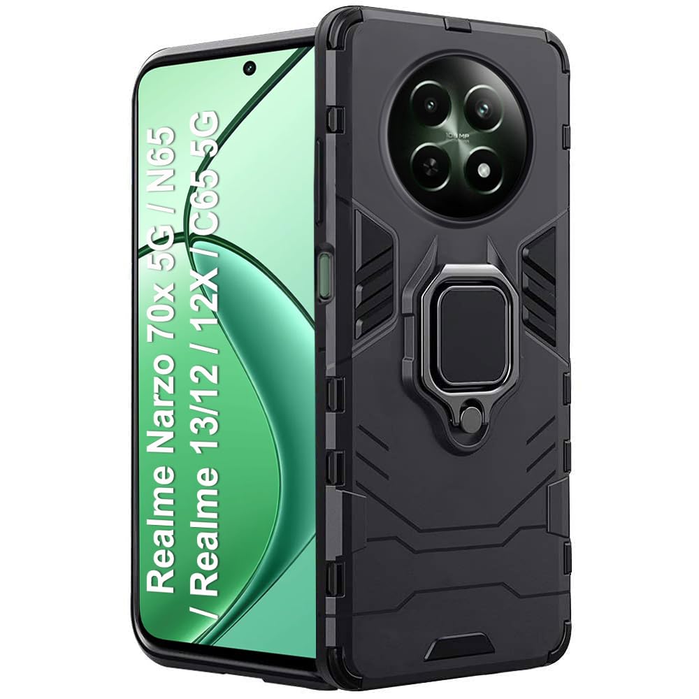 For Realme Narzo 70x 5G Back Cover Case Hybrid Armor |Ring Holder Kickstand